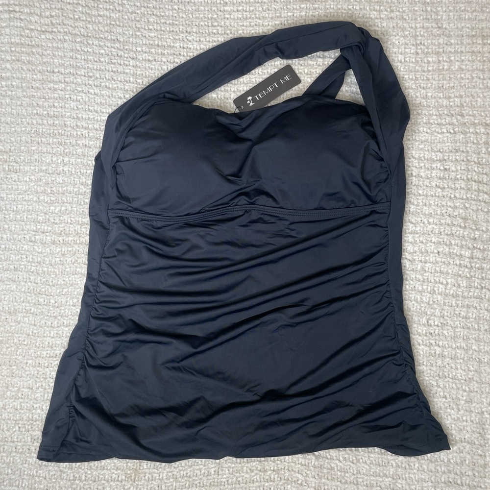 Y2K Tempt Me Ruched Black Halter Tankini Top - Ruched Swimwear BNWT XL - Picture 8 of 9